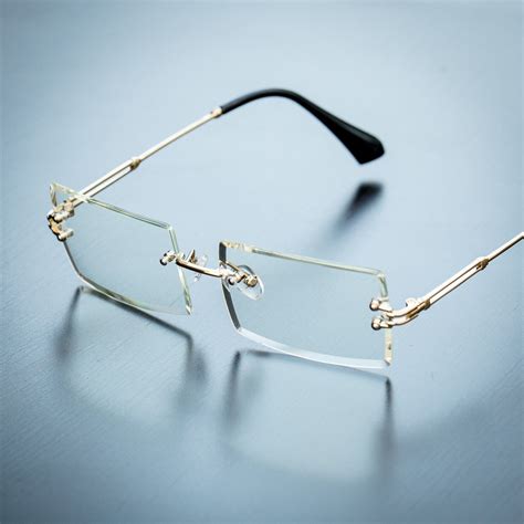 square rimless glasses for men.